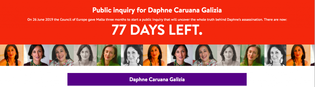 An online public ticker released by the family of the late Daphne Caruana Galizia 