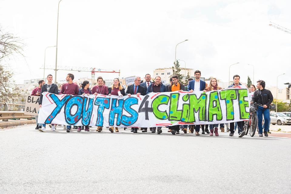 The Minister of Education Evarist Bartolo, at the forefront of a march organised against his own government, attended by then MEP candidates Cyrus Engerer and Michael Brigulio. Photo by KSU