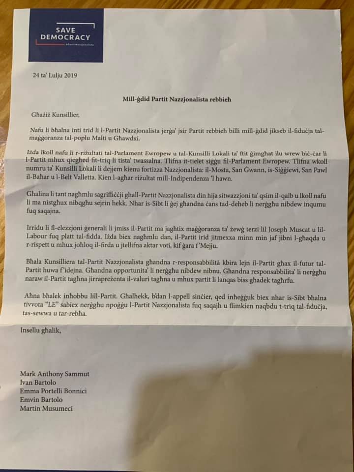 The letter sent to Nationalist Councillors