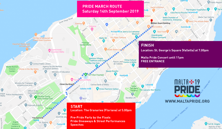 The Malta Pride March Map Route