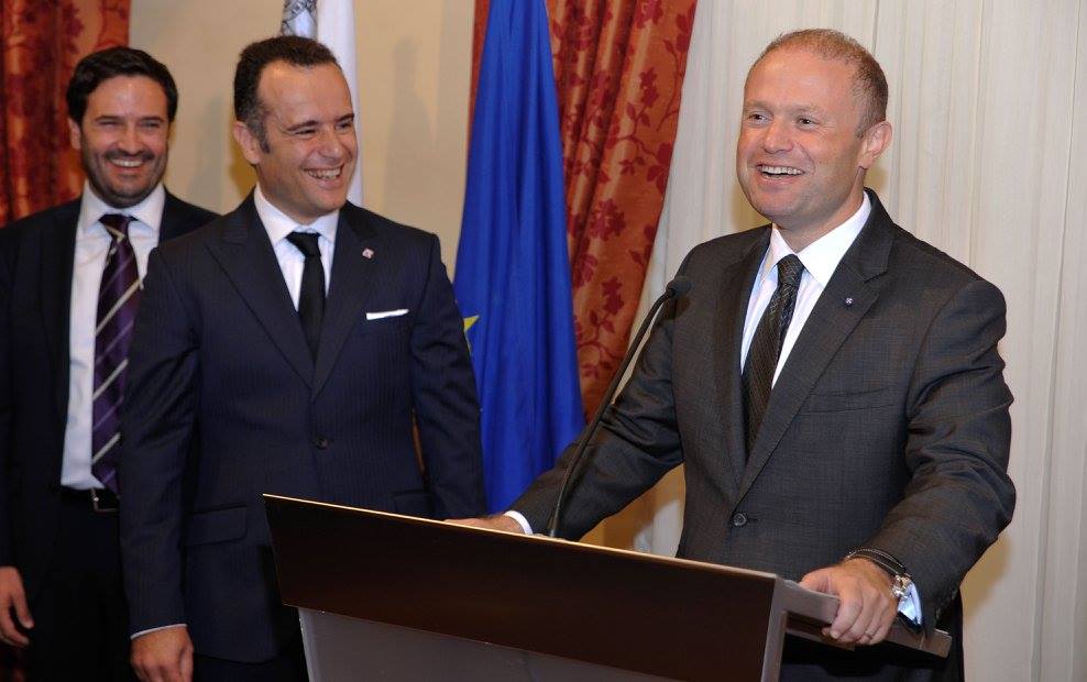 Prime Minister Joseph Muscat with Jean-Philippe Chetcuti Cauchi at his law firm's 15-year anniversary