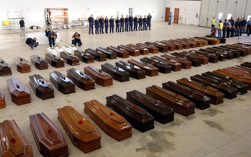 The coffins of the migrants who died in the tragedy on October 13th 2013