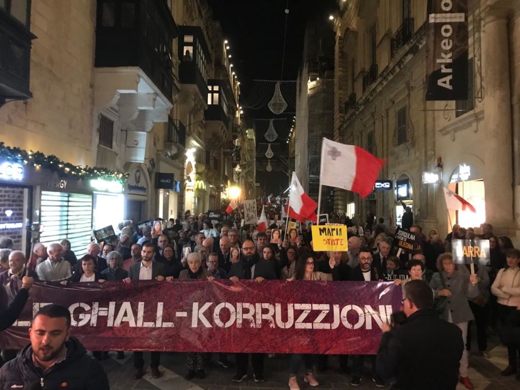 People gathered in Valletta last night to protest against Keith Schembri  