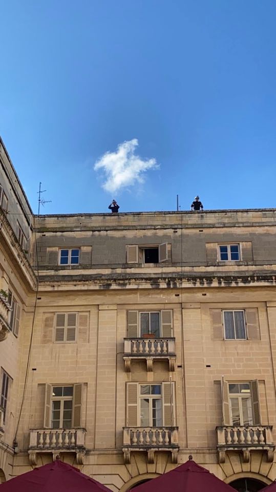 Firefighters accessed the roof of a building to get closer to the cat