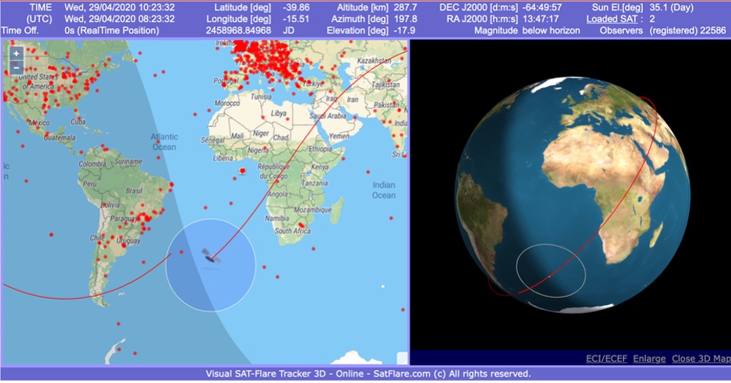 SatFlare's tracking of Starlink as of this morning, ahead of its re-entry over the European region