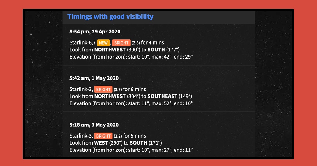 Find Starlink offers visibility forecasts for a number of locations around Malta. Here are the current predictions for Qormi.