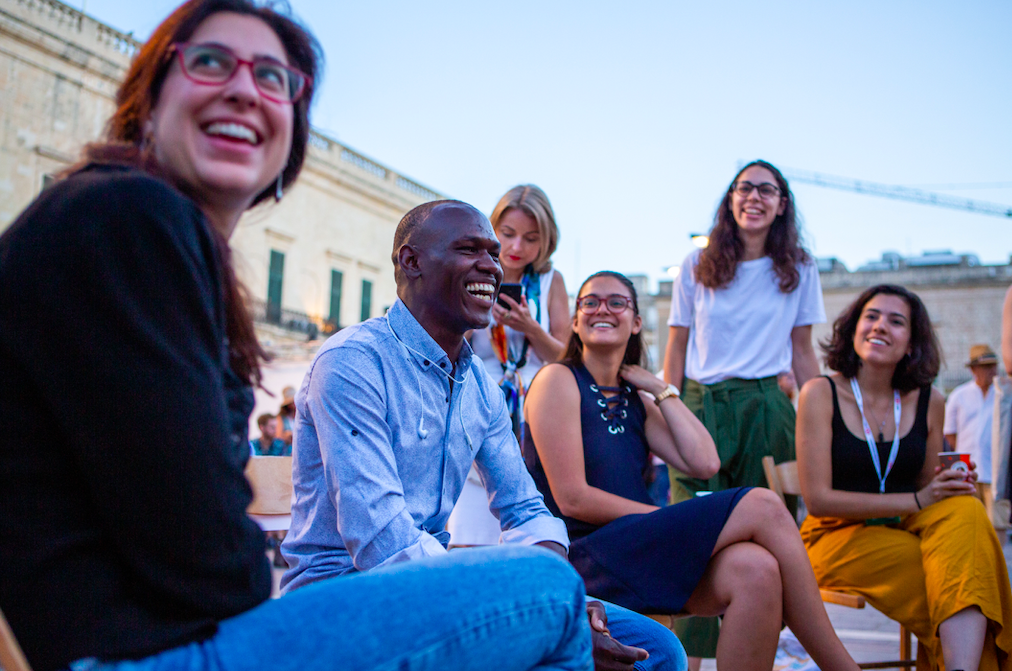 Shazali, a Sudanese refugee speaks about his experiences to a local crowd on World Refugee Day 2019, at an activity organised by UNHCR Malta. Copyright: © UNHCR/Niels den Hollander