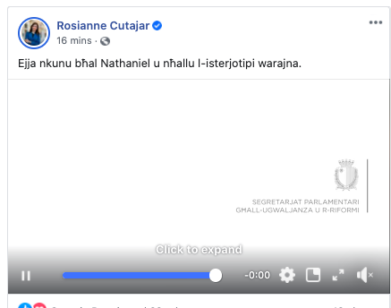 The video shared this morning ends with the official logo of the Parliamentary Secretariat, confirming it was produced with taxpayer money. Such videos are not allowed to be shared directly on the personal pages of ministers or parliamentary secretaries.
