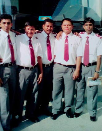 Edwin and colleagues in one of his jobs around the world 