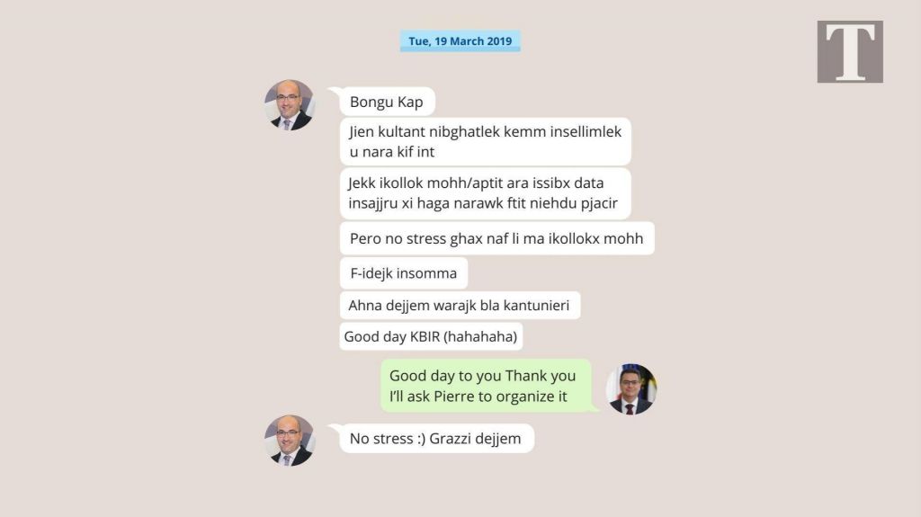 Times of Malta's 'mock-up' of a chat between Yorgen Fenech and Adrian Delia 