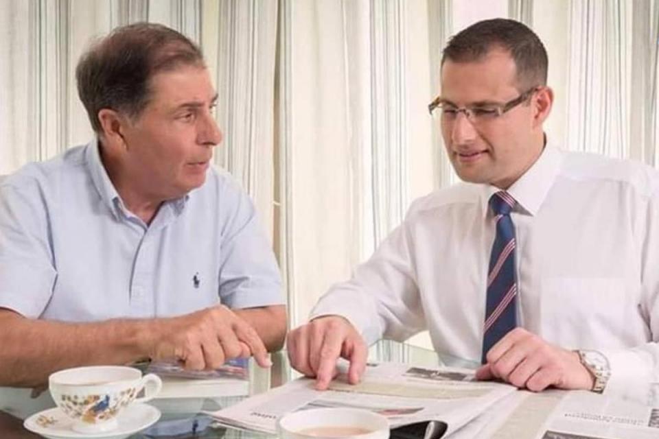 George Abela (left) with his son, Prime Minister Robert Abela 