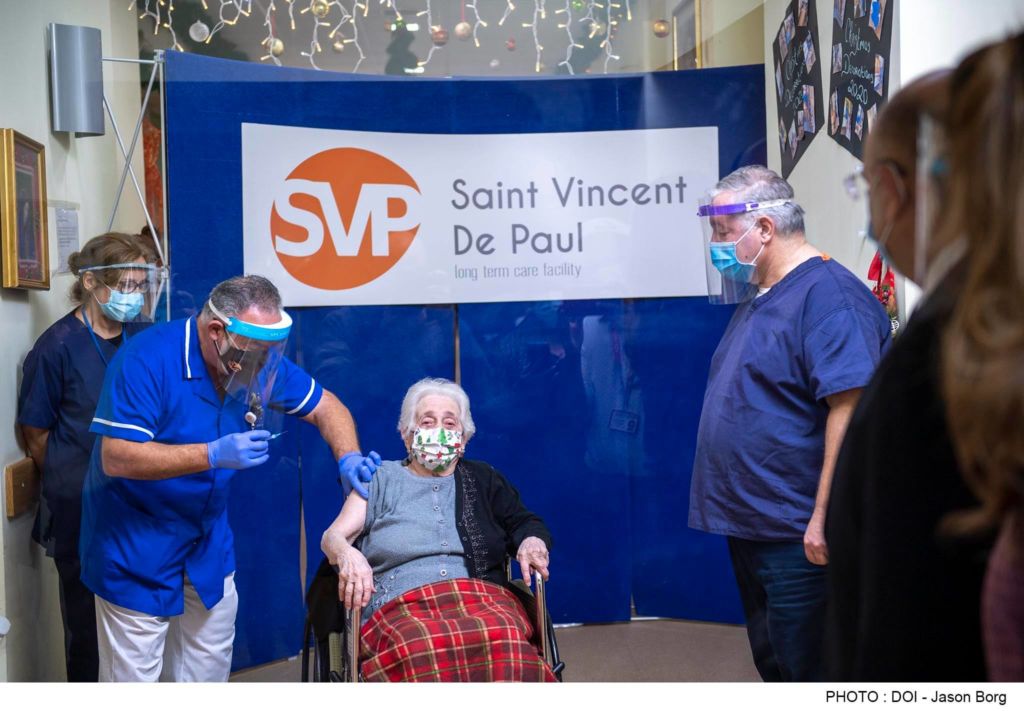 Mary Pizzuto, 94, became the first St Vincent De Paul resident to get vaccinated on New Year's Day 