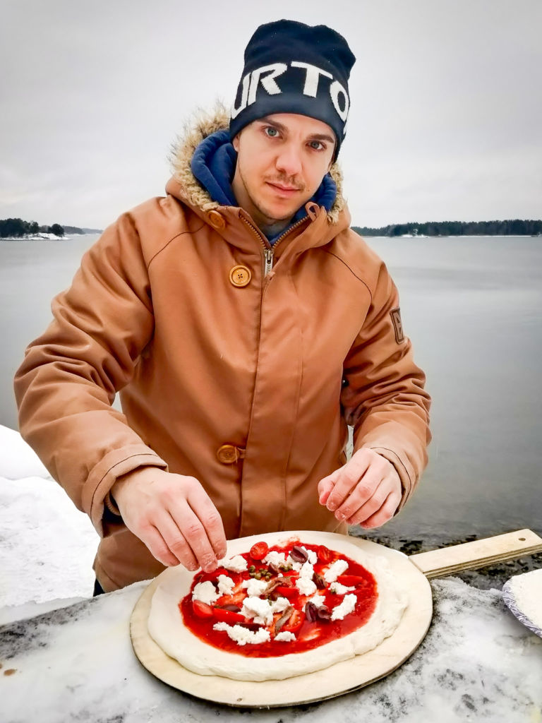 Mark Zahra doesn't let the cold stop him from a proper slice 