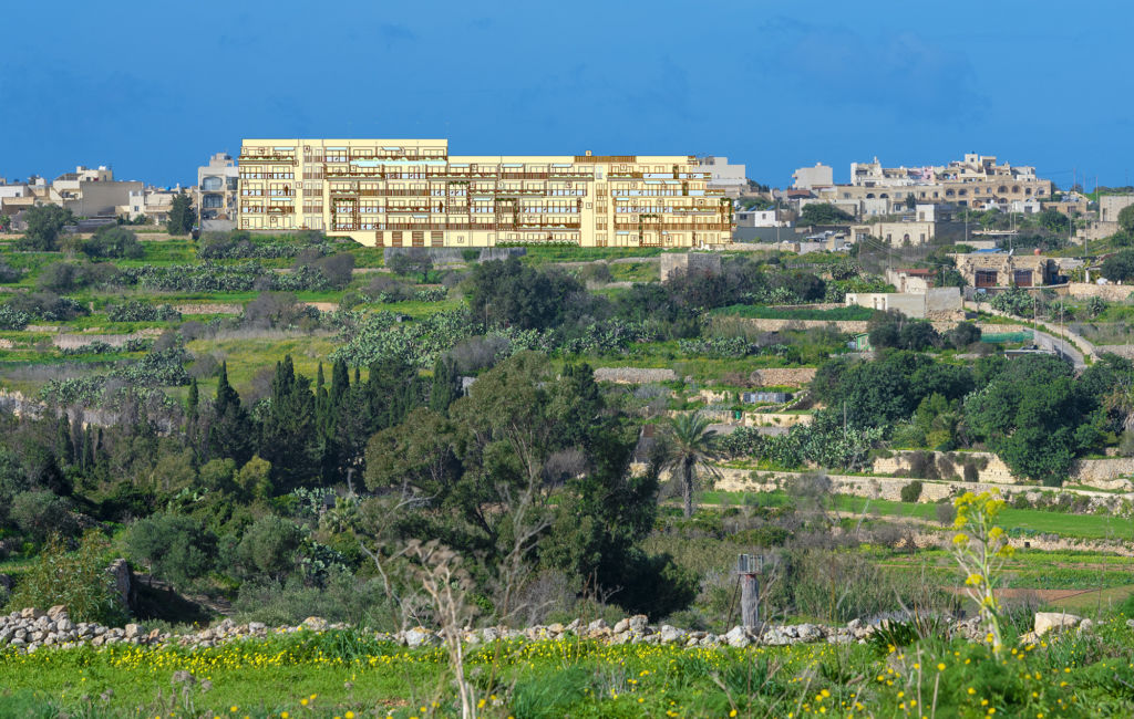 A photomontage of the block of 71 flats planned on the land in question that was transferred from the foundation to Carravan, which in turn transferred it to the developer.