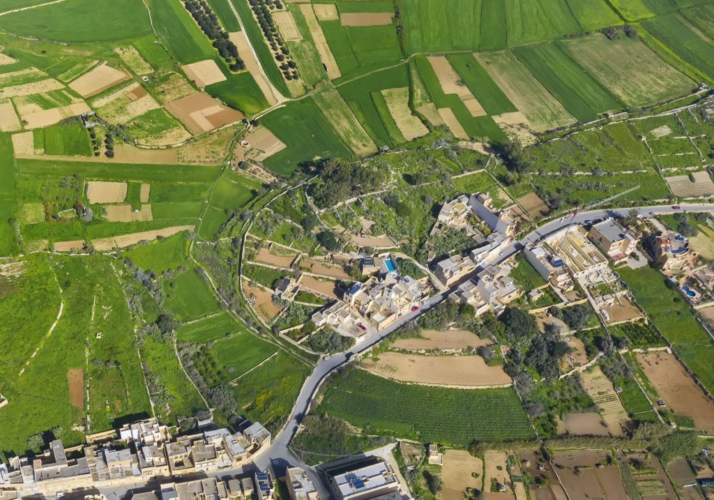 Aerial shot of the cluster of houses at Ta’ Marġa where the property pertaining to the two court cases is situated.