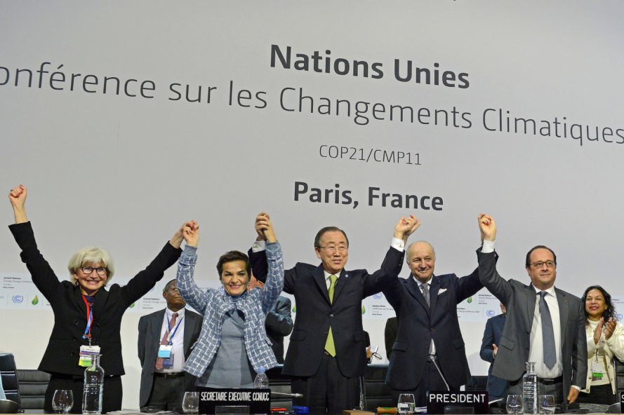 World leaders celebrating the Paris Deal in 2015 - Photo credit: COP Paris/Flickr