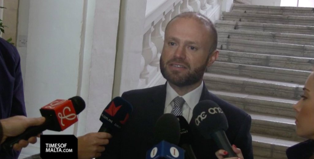 Joseph Muscat announces a pardon for a middleman in the Caruana Galizia murder (Screenshot from Times of Malta video)