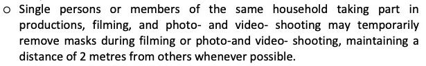 From the health authorities' guidelines for photo and video shoots