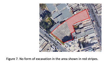 Excavation should be prohibited completely in the site marked red which is adjacent to the Montebello family home.