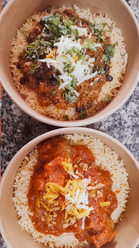 A chilli con carne rice bowl 