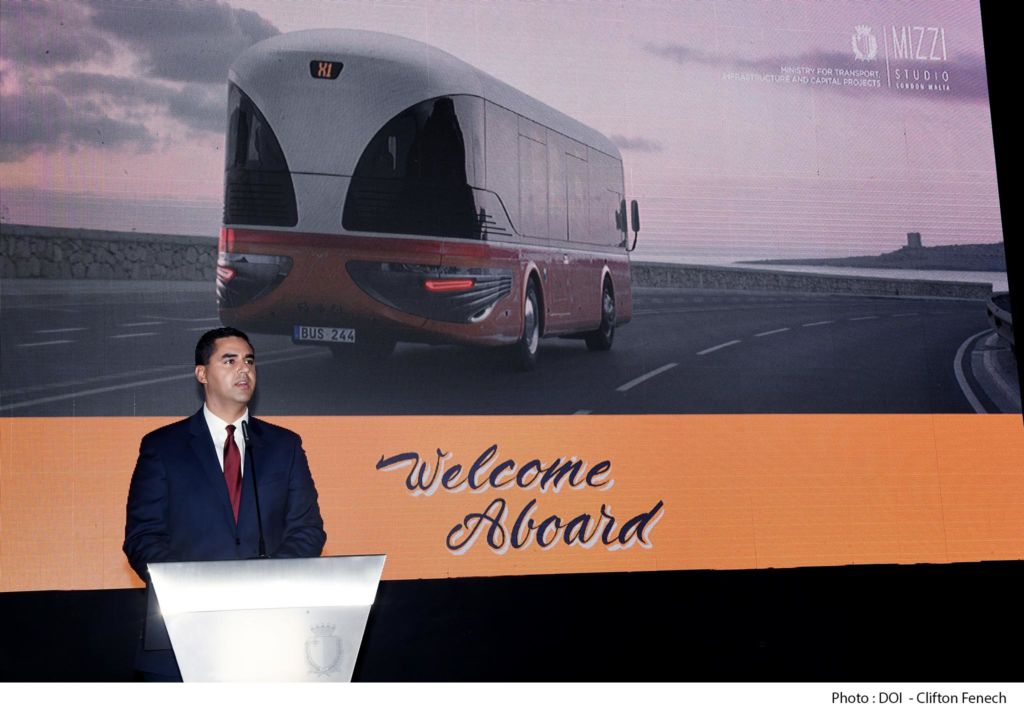 Transport Minister Ian Borg launching the Malta Bus Reborn concept in October 2019