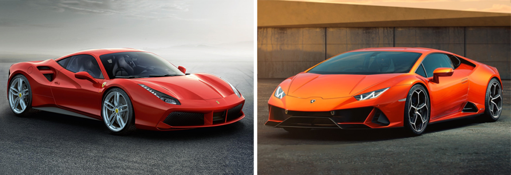 Ferrari 488 GTB (left) and Lamborghini Huracan (right)