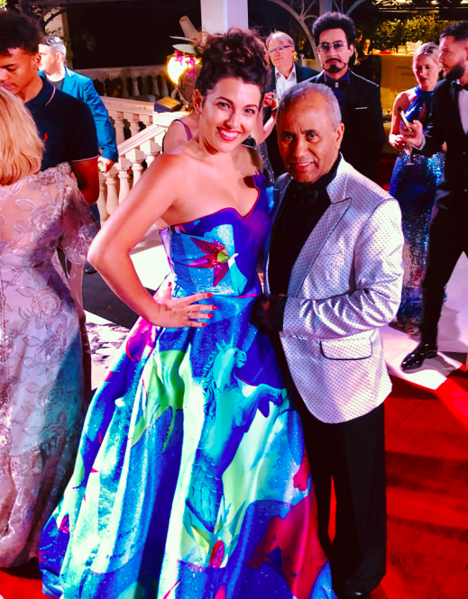 Nicola Said in a Charles and Ron gown with entrepreneur, producer and designer Andres Aquino 