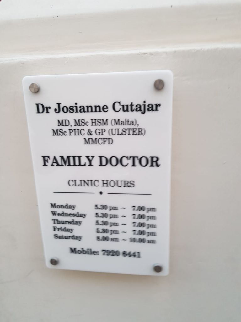 A plaque outside Josianne Cutajar's clinic