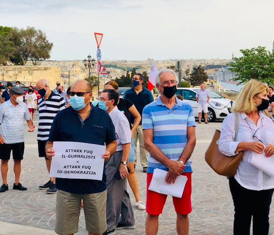 People protesting outside Castille against website spoofing 