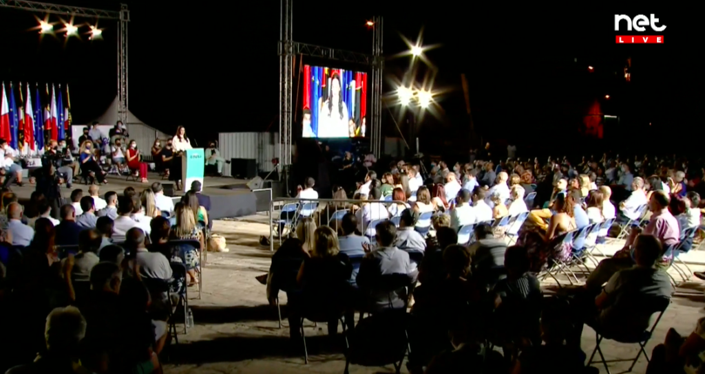 PN policy head Martina Caruana addressing party supporters last night