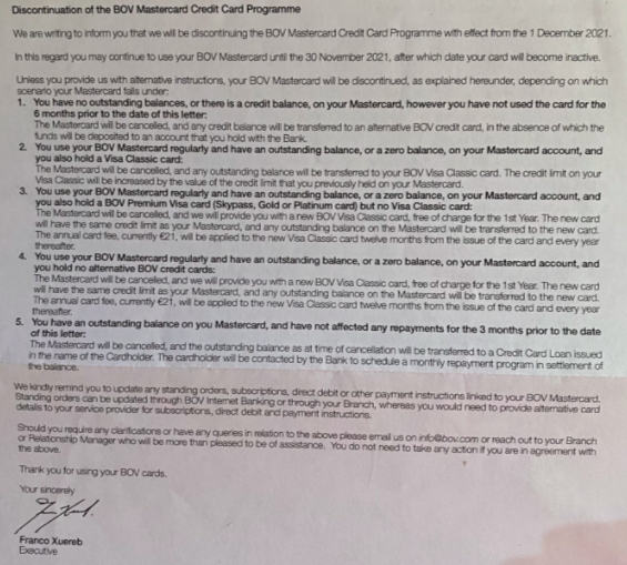 The letter sent to clients, seen by Lovin Malta