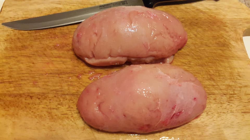 Raw bull's testicles prior to cookig