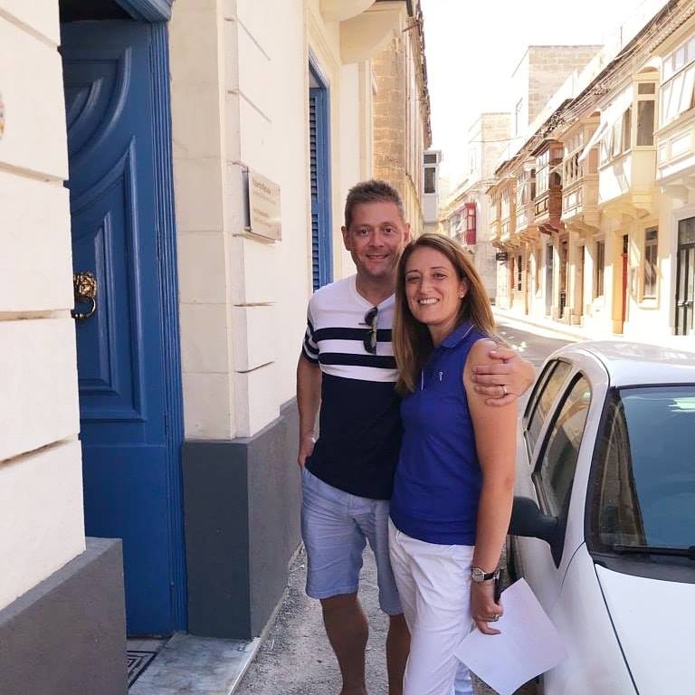 Roberta Metsola with her husband Ukko outside the Maltese MEP's Ħamrun office (Photo: Roberta Metsola)