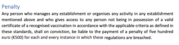 Excerpt from: COVID-19 Standards for establishments requiring proof of vaccination for entry