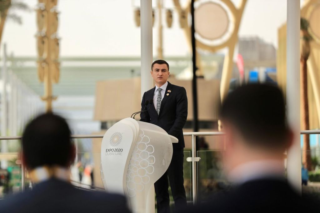 Economy Minister Silvio Schembri delivers a speech at the Dubai Expo 