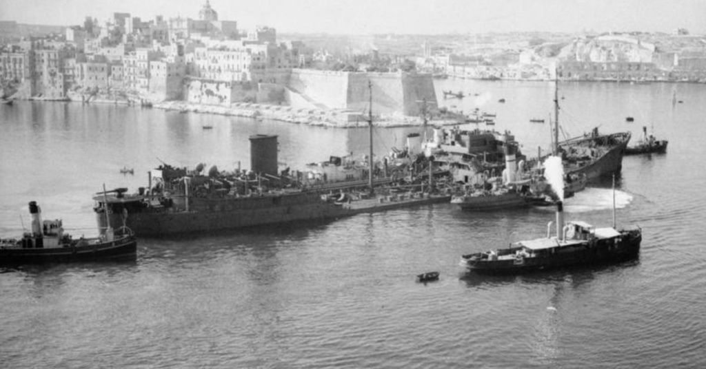 The Santa Marija convoy in the Grand Harbour in August 1942