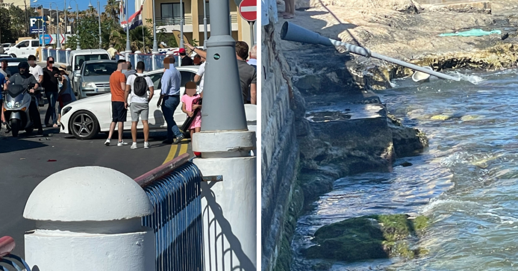 Car Crashes Into Pavement Dropping Pole Onto Beach At St Julian’s