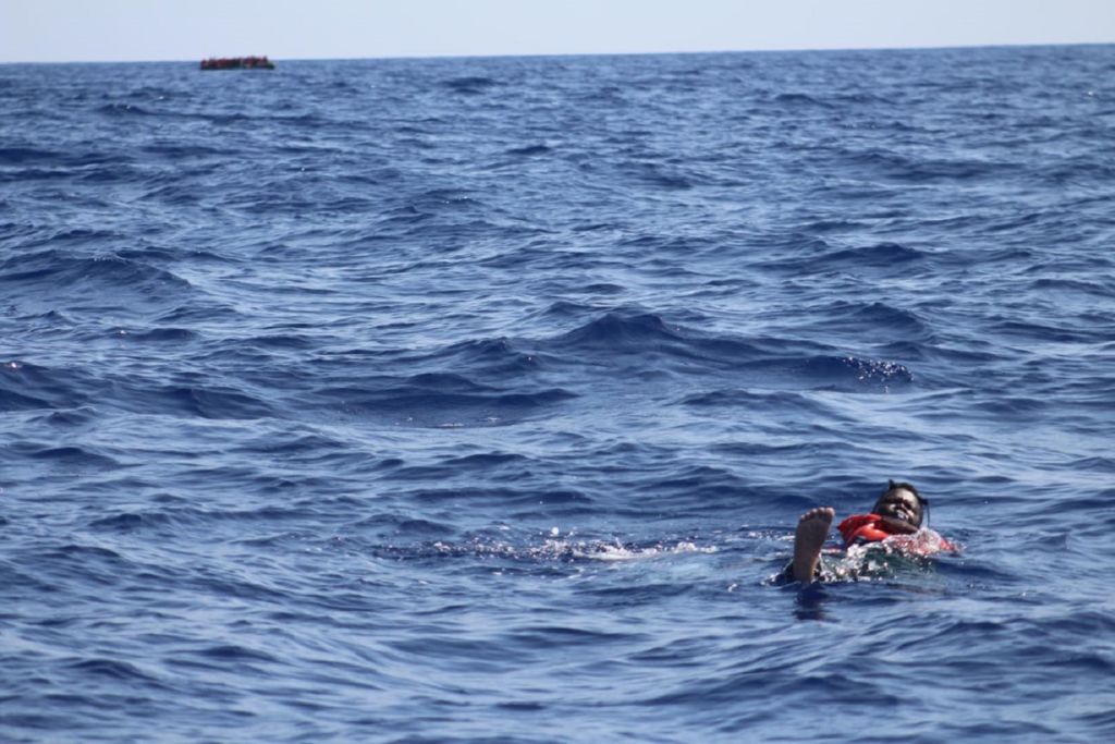 A migrant being rescued from Maltese waters in August 2020