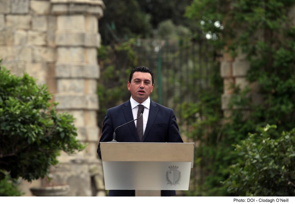 Then Environment Minister Aaron Farrugia announcing regeneration plans for Romeo Romano Gardens in 2021 