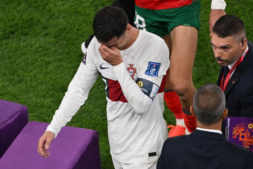 Cristiano Ronaldo looked devastated as Portugal was eliminated against Morocco (Source: CNN)