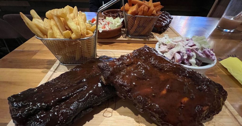 Huge mouth-watering ribs at Sticky Fingers BBQ at Spinola Bay in St Julians