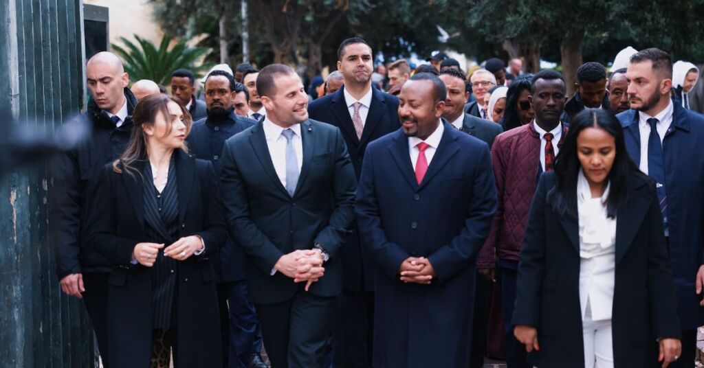 Prime Minister Robert Abela, Foreign Affairs Minister Ian Borg and Ethiopian Prime Minister Abiy Ahmed Ali