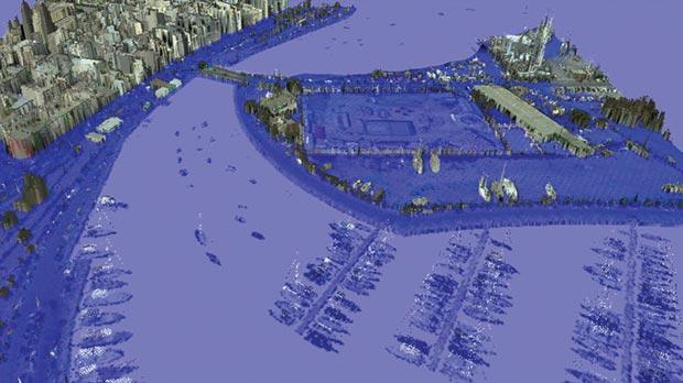 A render of Gzira and Sliema with a 0.5m sea level rise by Saviour Formosa, University of Malta