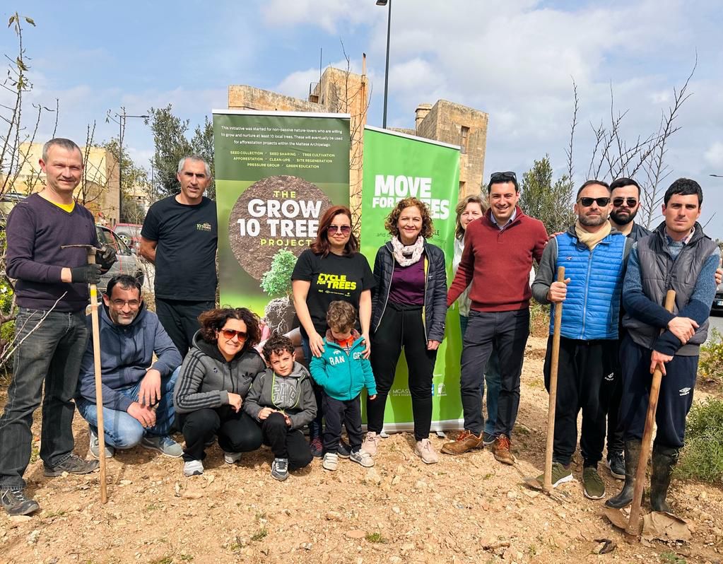 Steve Ellul joins a tree-growing initiative in Żejtun