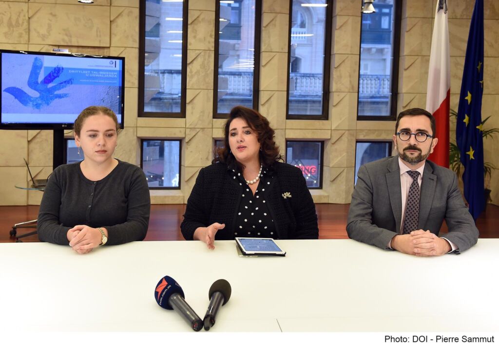 Silvan Agius (right) with EU Commissioner Helena Dalli (centre)