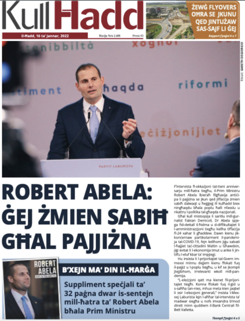 This January 2022 edition of Kullħadd cost €16,700 in public funds through ads