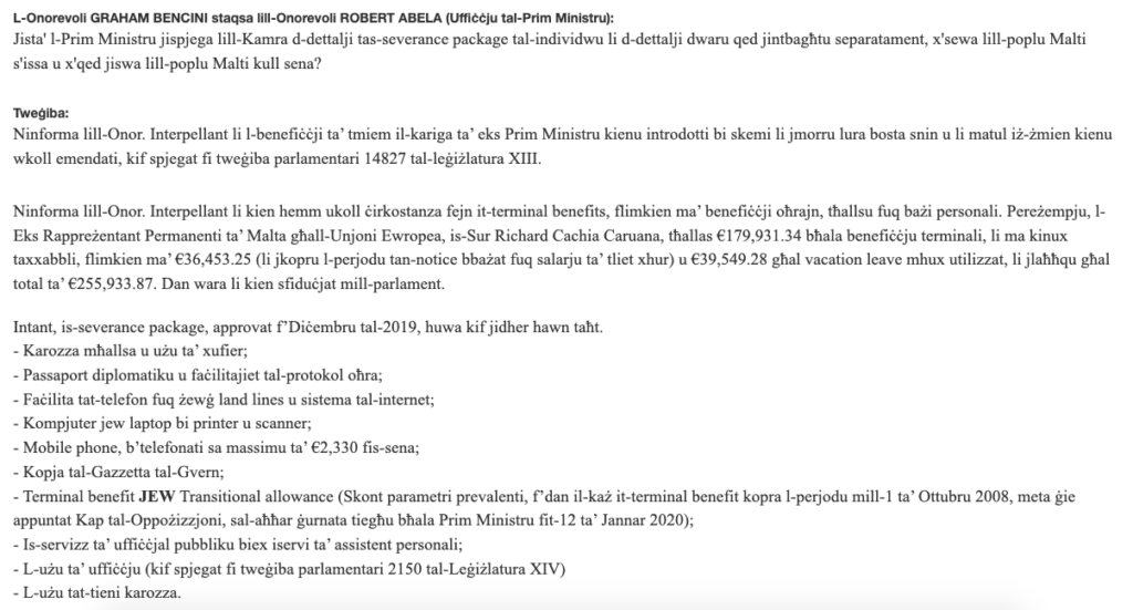 Joseph Muscat's severance package