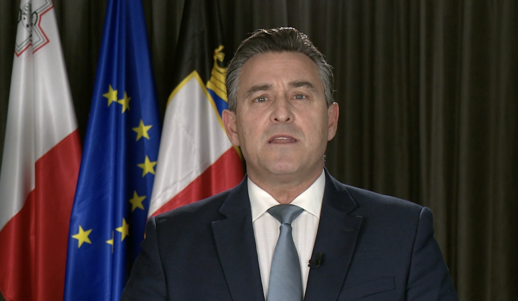 PN leader Bernard Grech delivering a message to the nation