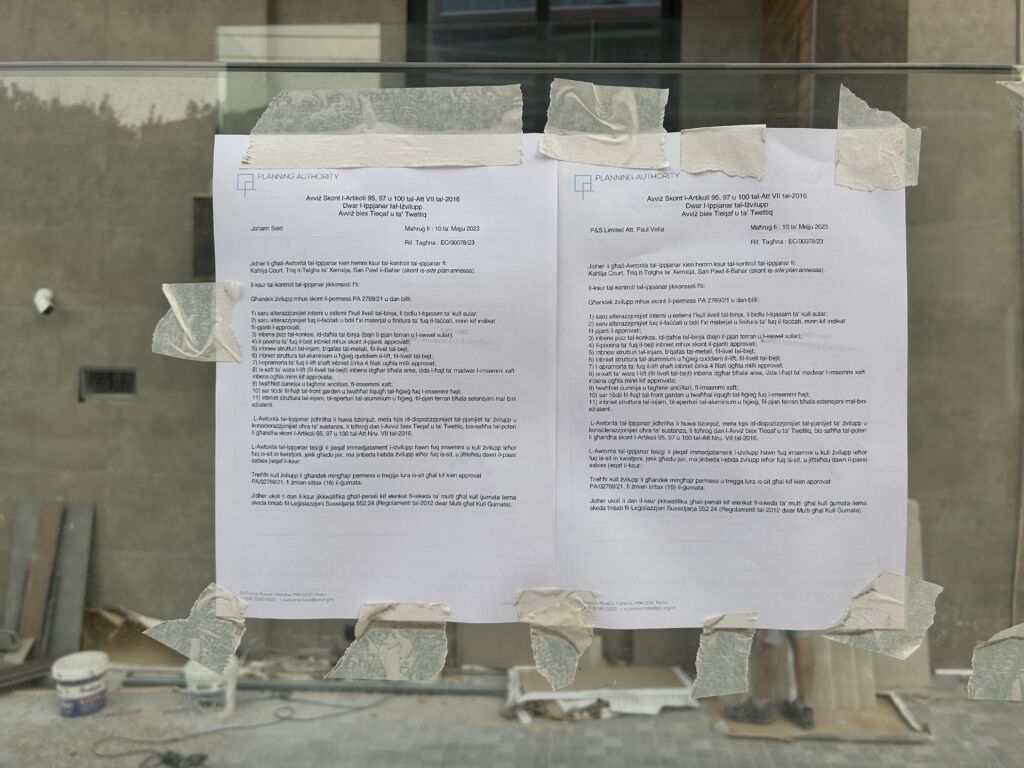 Enforcement notice affixed to the property