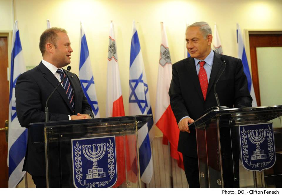 Joseph Muscat with Benjamin Netanyahu in Israel in 2013